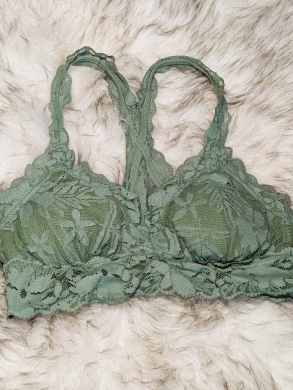Aerie Garden Party Lace Bralette Padded S/P Racerback Sage Green